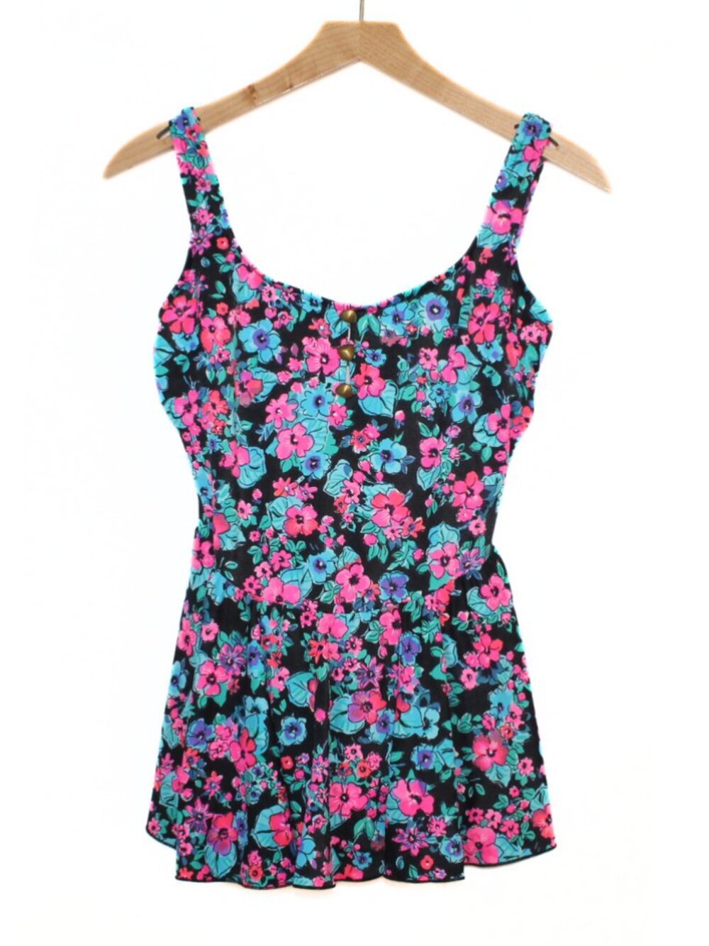 Vintage Sandcastle Catalina women's one piece swim suit colorful floral skirt